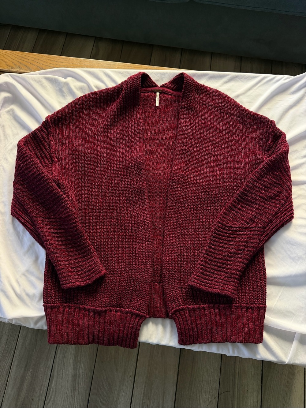 Free People Open-Front Knit Cardigan in Burgundy